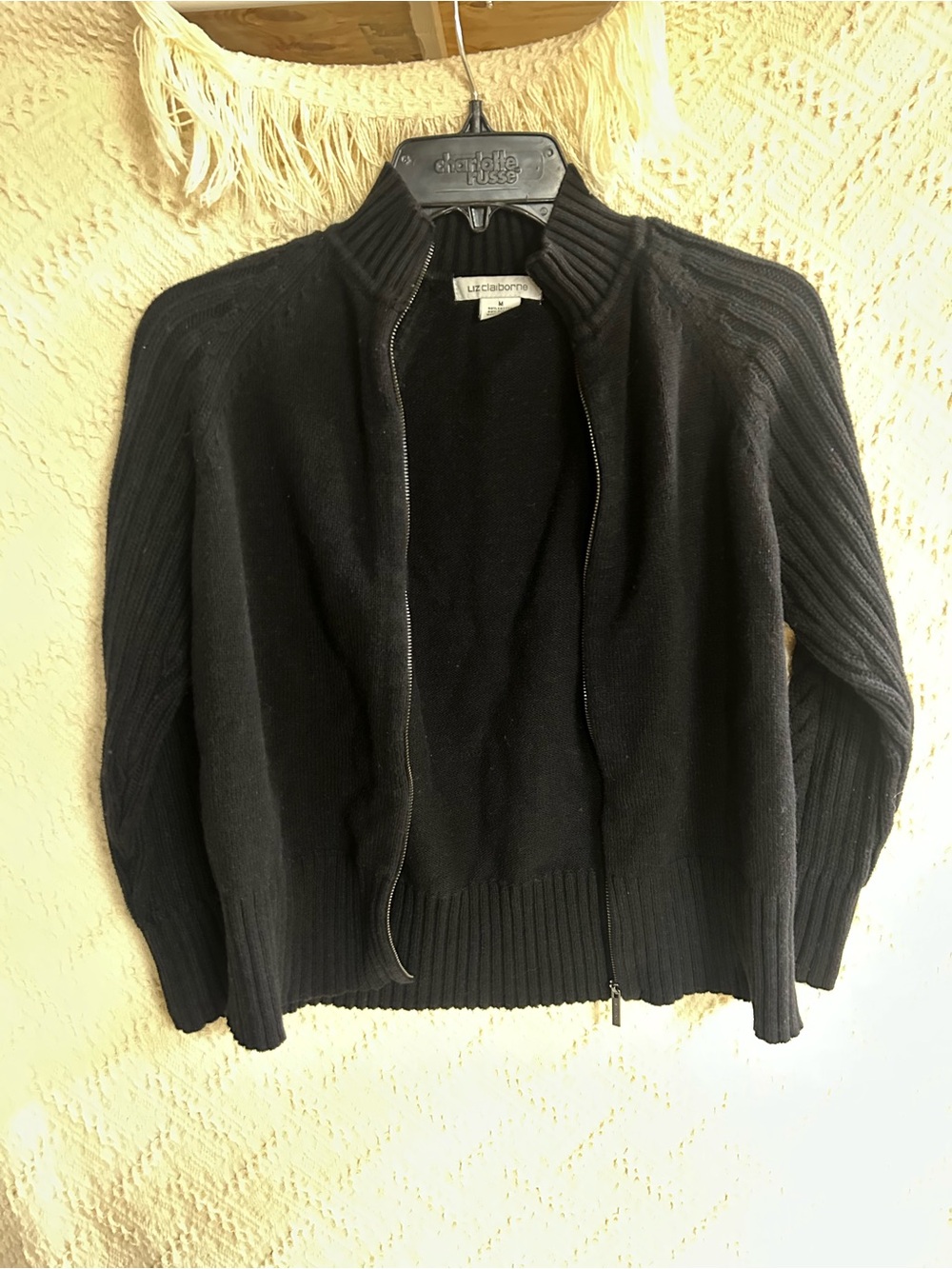 Liz Claiborne Black Ribbed Zip Cardigan